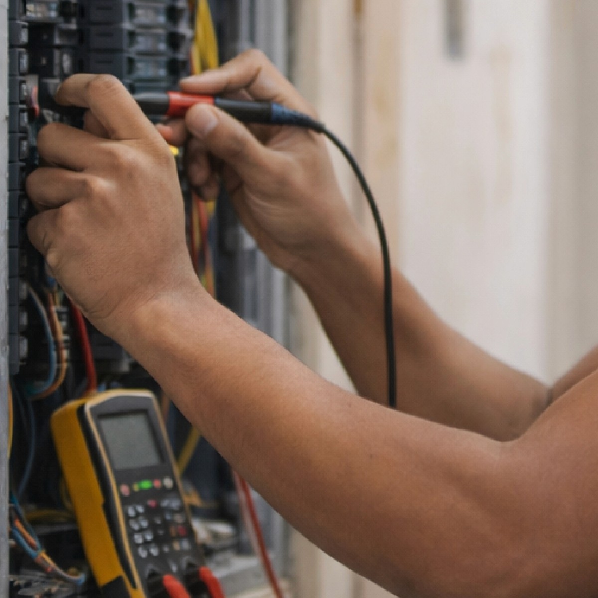 Kees werkt aan een elektrische installatie